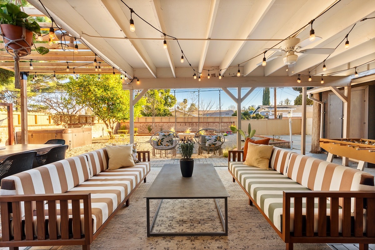 House of Lemons — covered patio with string lights in Woodland Hills